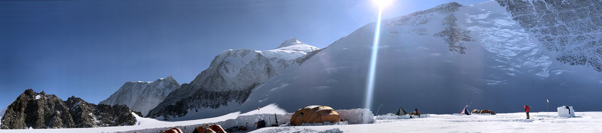 02A Panoramic View Of Mount Epperly, Mount Shinn, The Ridge Of Branscomb Peak And The Tents Of Mount Vinson Low Camp